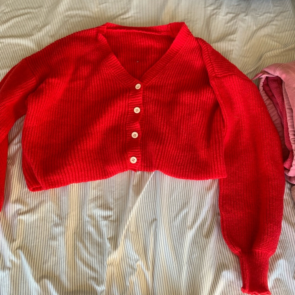 Amazon Red Button-Up Cardigan